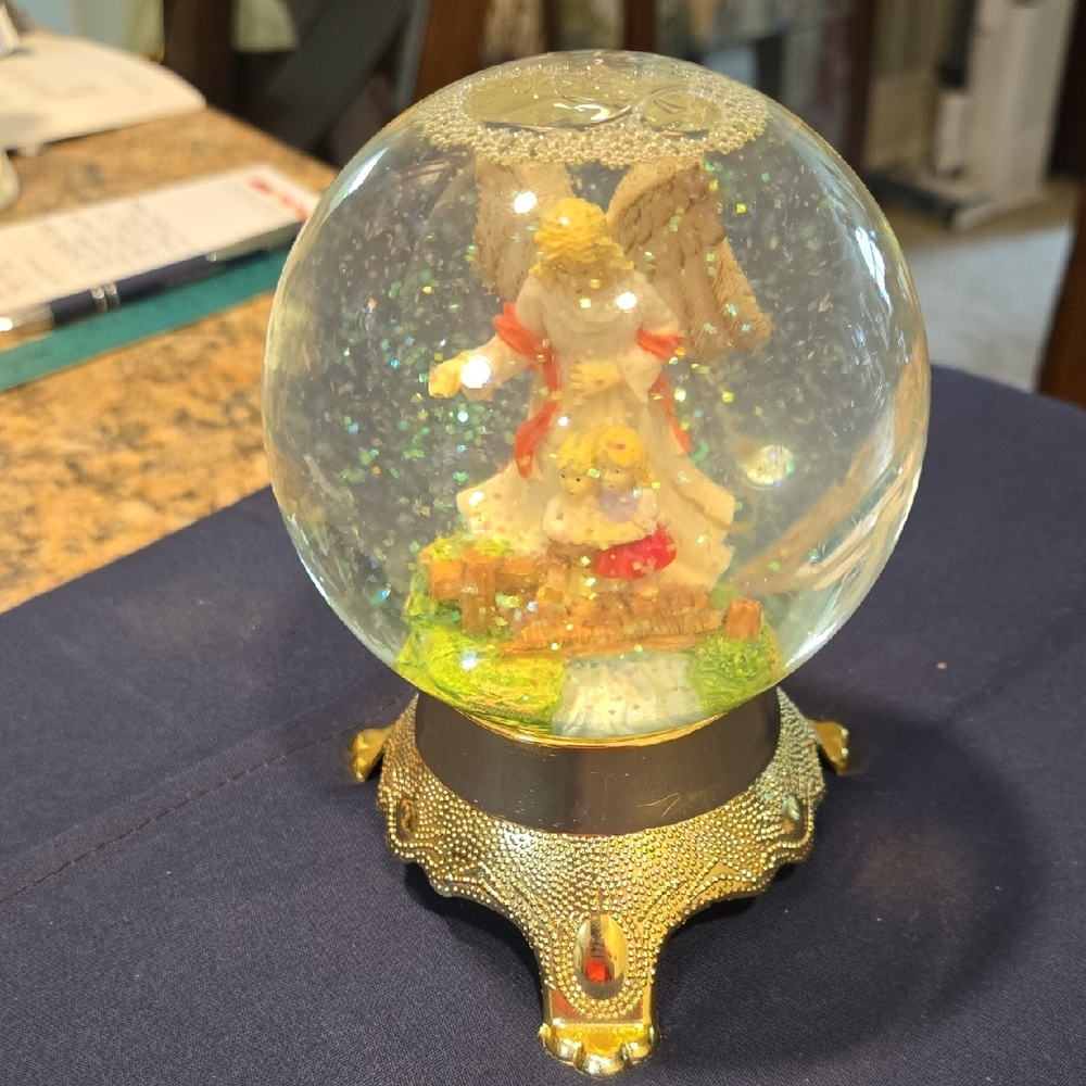 Angel Snow Globe with Gold Base